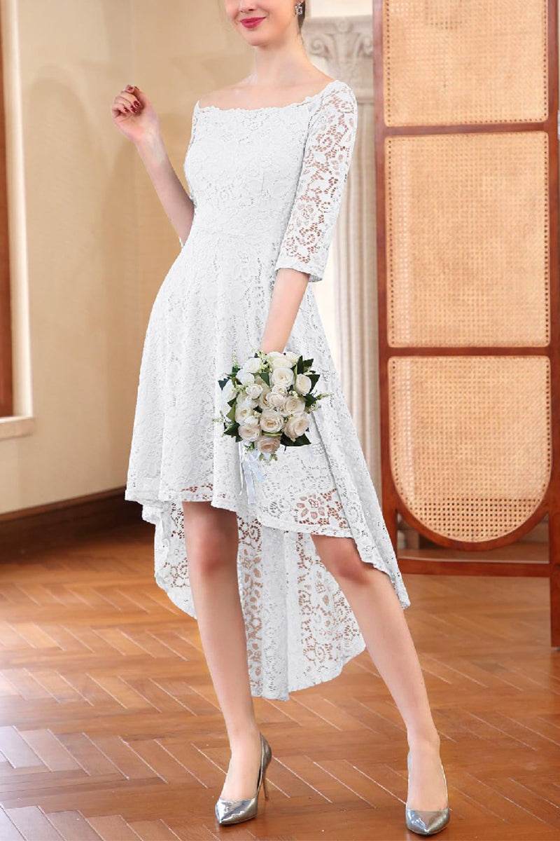 A-Line High-Low Lace Little White Dress 100024 - COCOMELODY